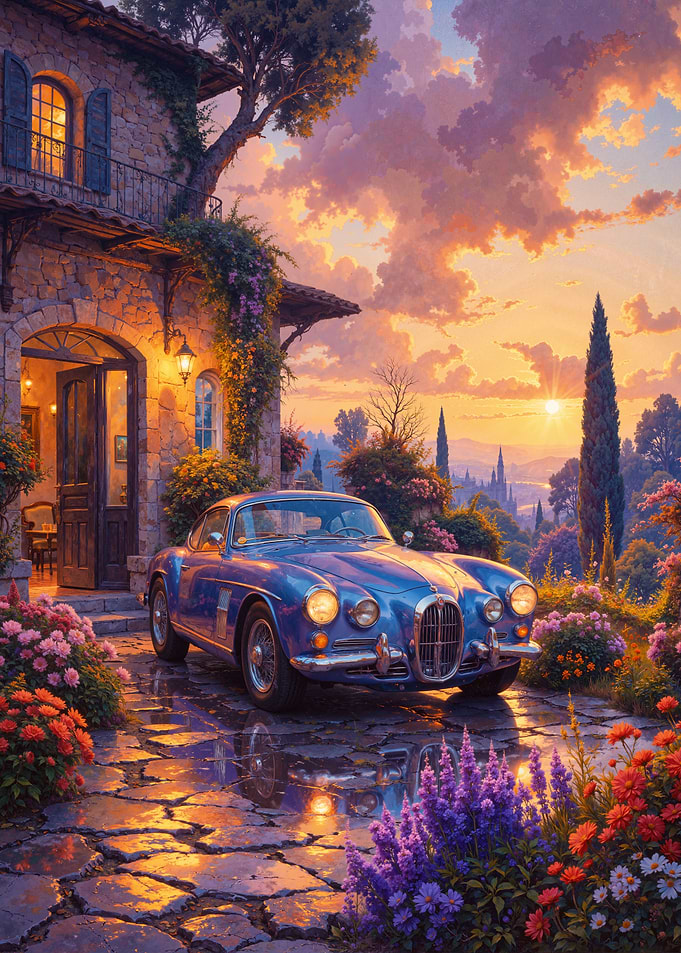 Vintage Car at Sunset