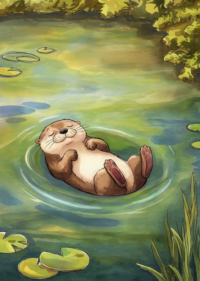 Sleeping Otter in Pond