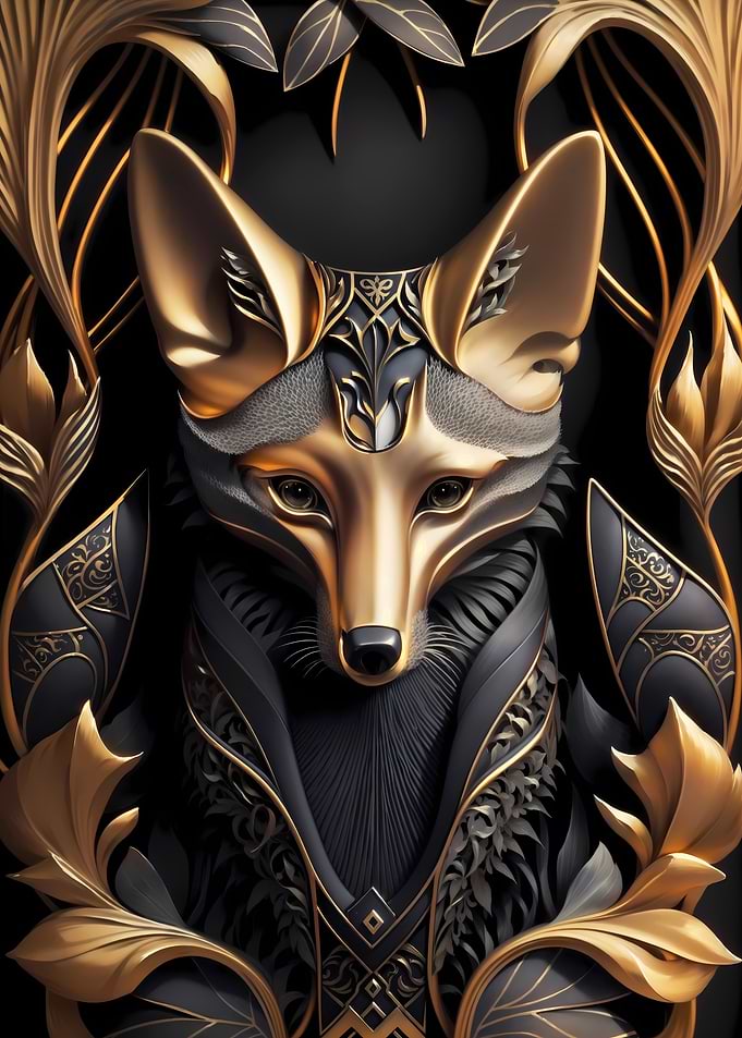 Golden Fox Portrait Art Deco