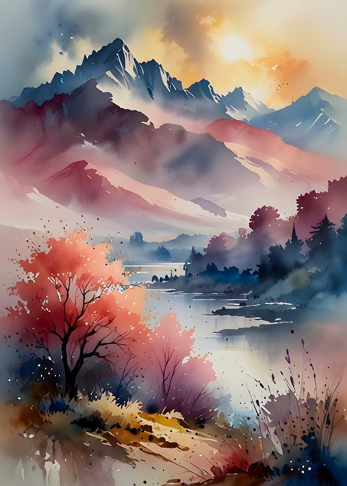 Pastel Peaks and Calm Waters