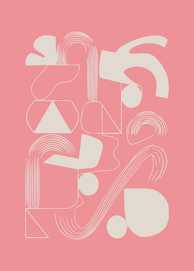 Playful Abstract Shapes in Cream on Pink