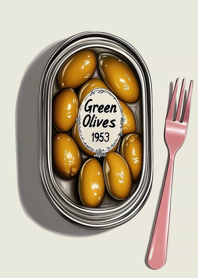 Green Olives Fork Kitchen Mid Century