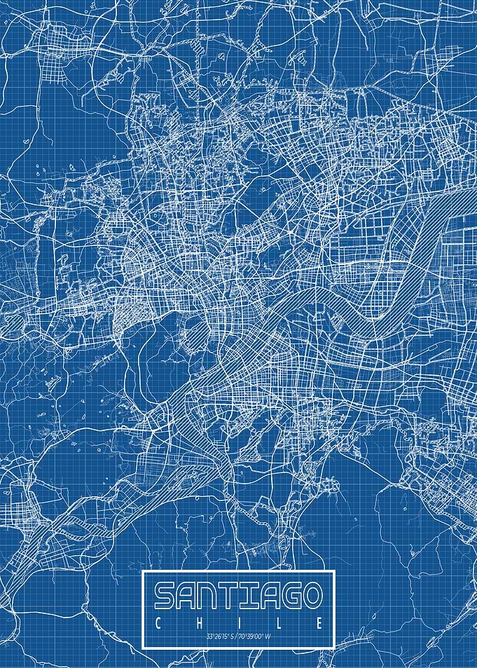 Santiago City Map Chile Blueprint
