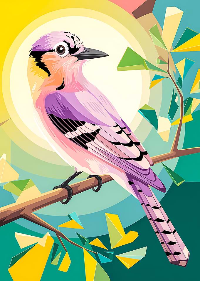 Blush Orchid: The Eurasian Jay in Geometric Nature
