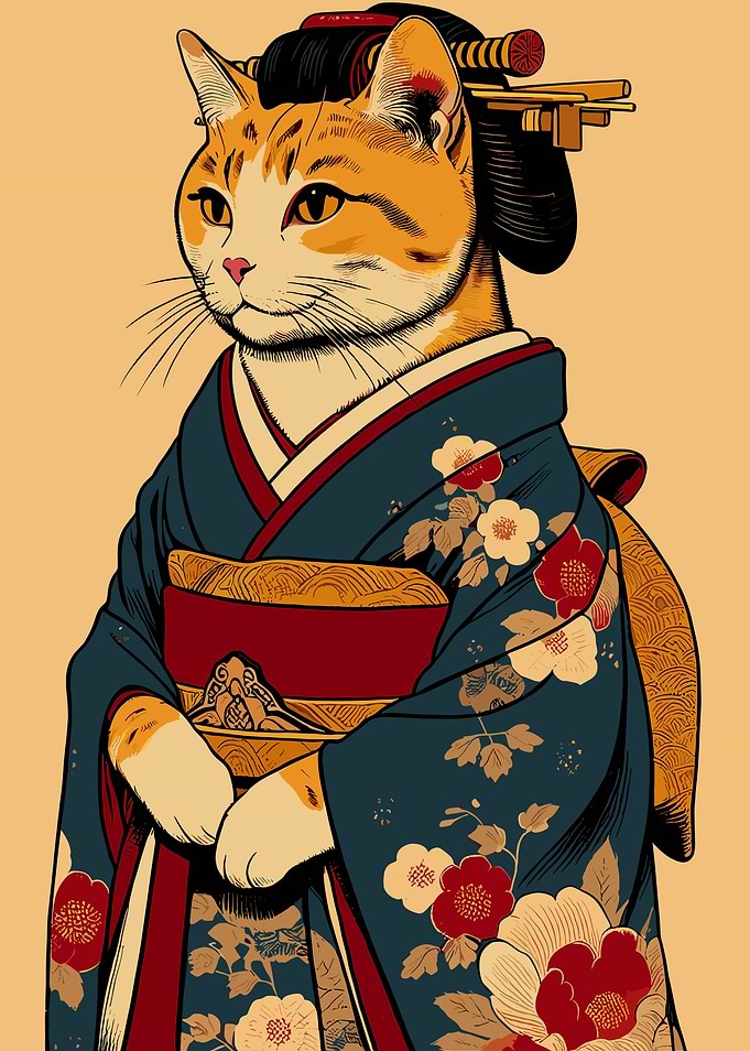 Japanese Neko Cat in Kimono