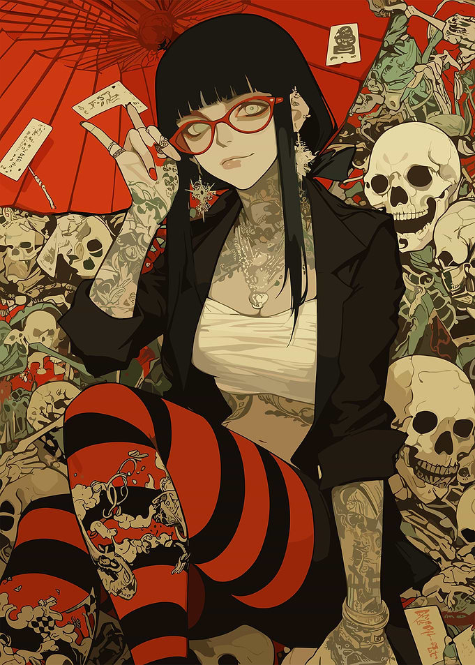 Tattooed Anime Girl with Skulls