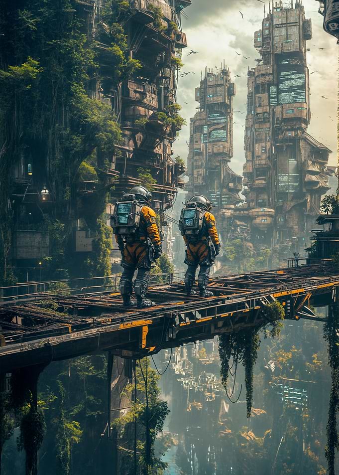 Futuristic Cityscape with Astronauts