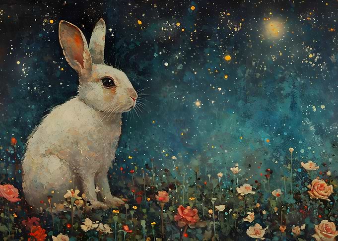 White Rabbit Under Starry Sky