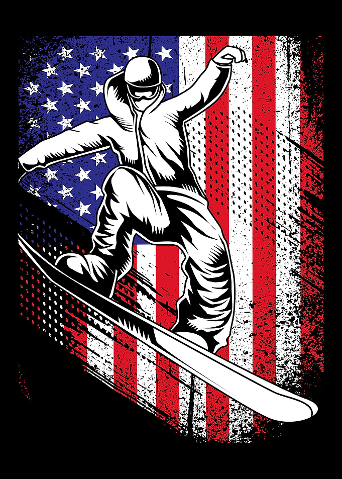 Snowboarding American Flag