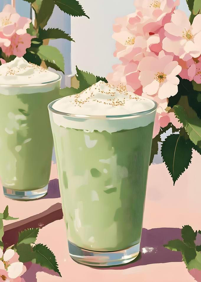 Matcha Latte and Flowers