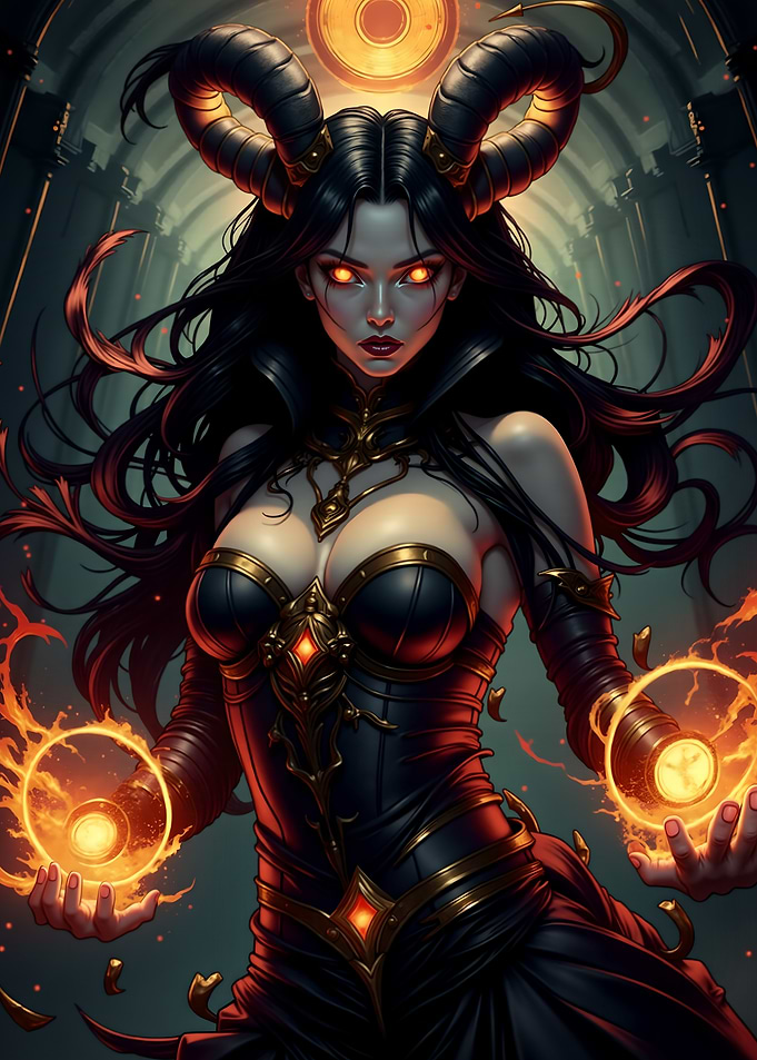 Dark Sorceress with Fire Magic