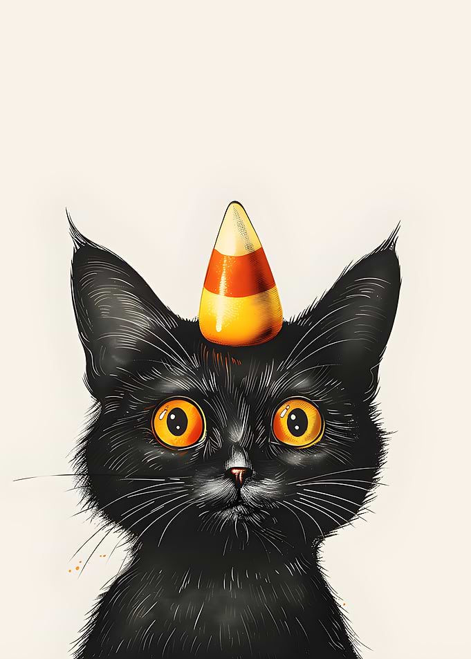 Black Cat with Candy Corn Hat