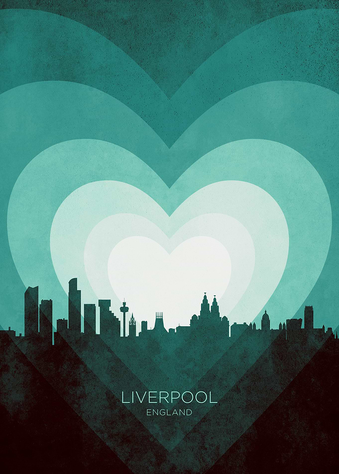 Liverpool England Skyline Hearts Teal
