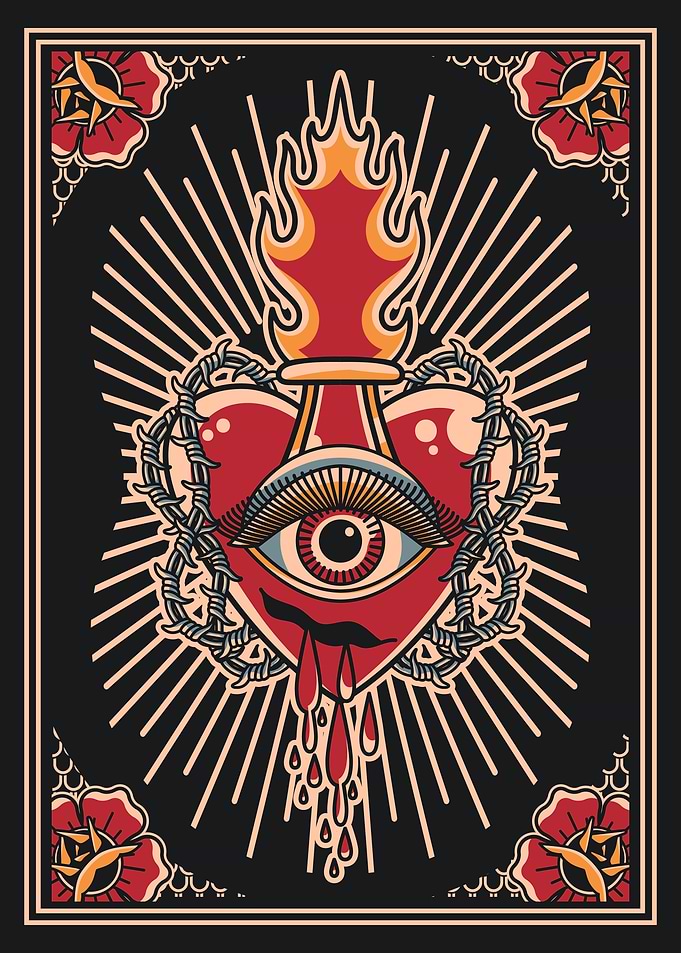 Eye & sacred heart vintage art