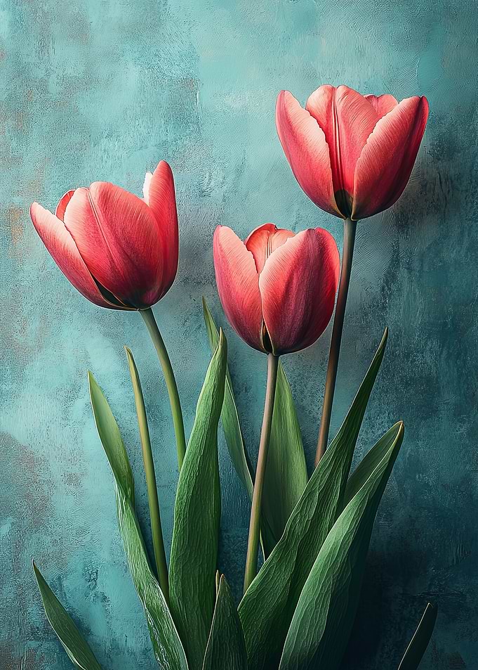 Pink Tulips on Teal