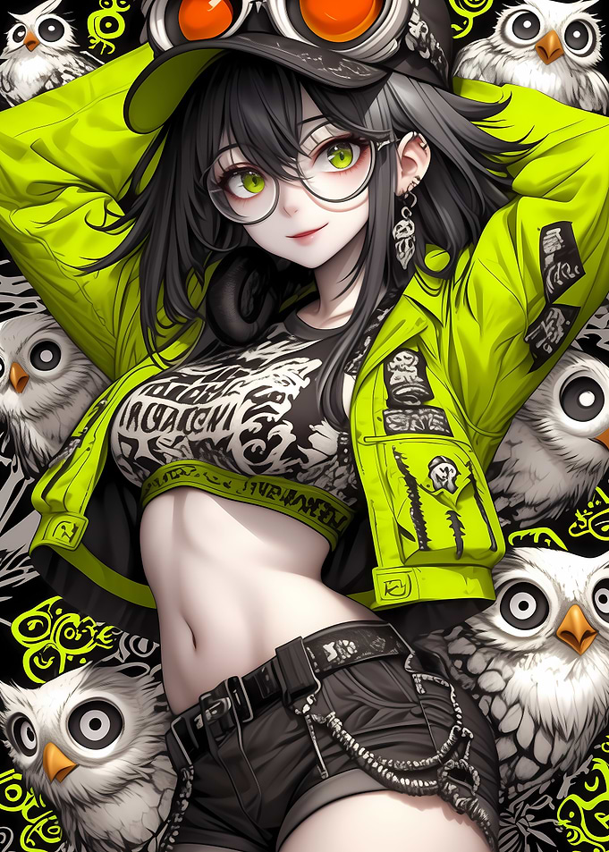 Anime Girl with Owls Gaming