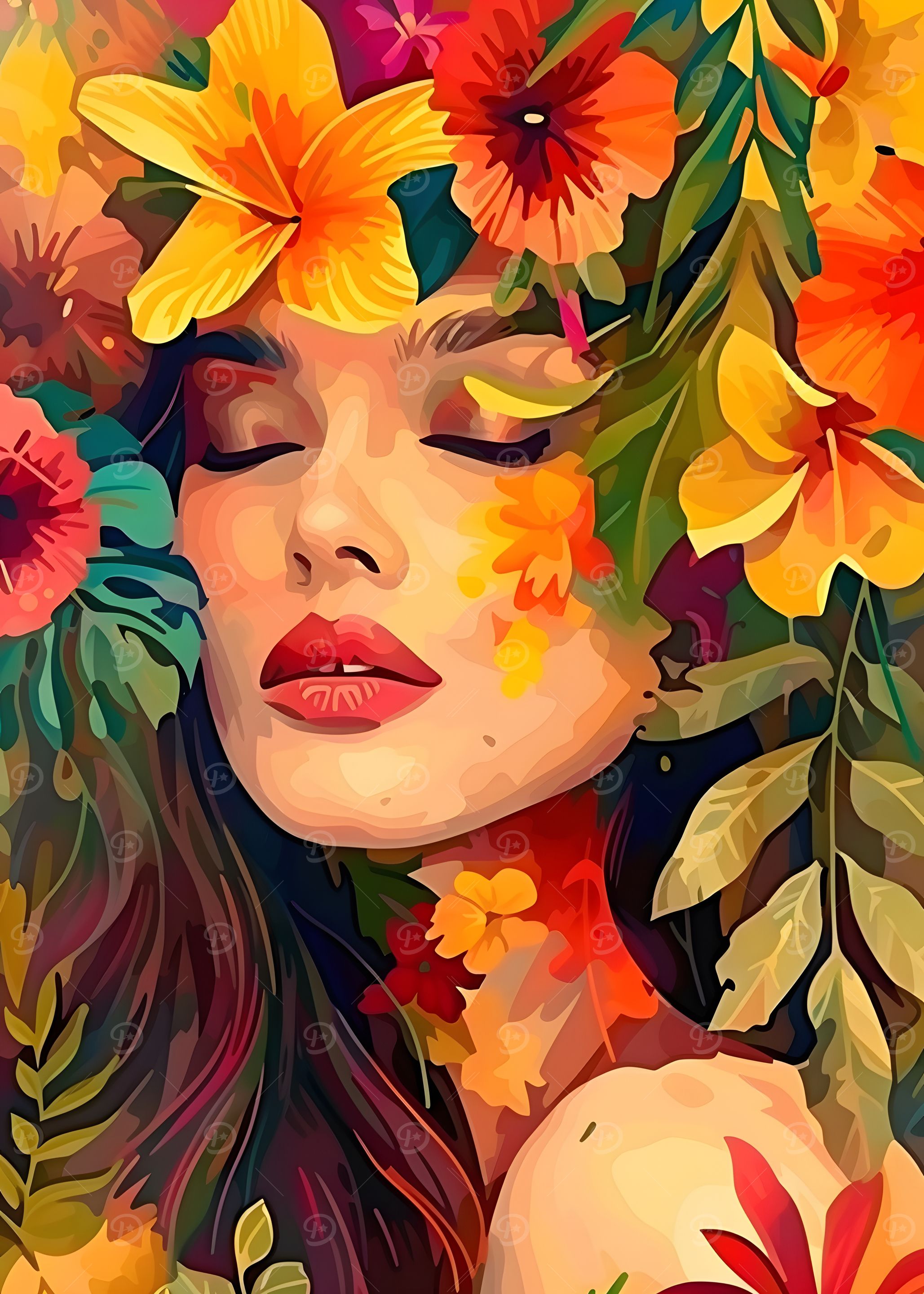 Woman Surrounded by Flowers