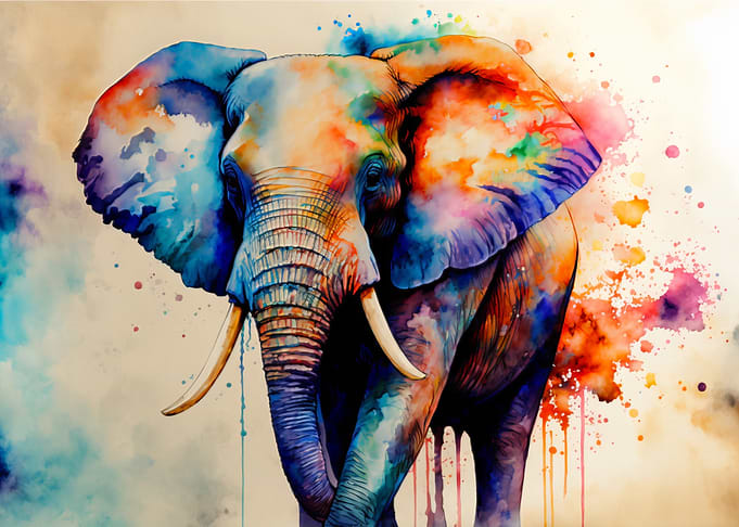 Colorful Elephant Watercolor