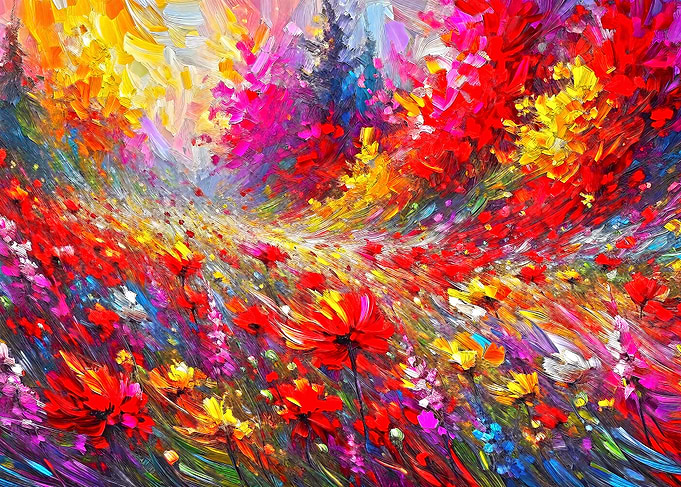 Vibrant Impasto Floral Field Painting