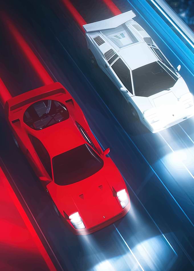 Red and White Sports Cars