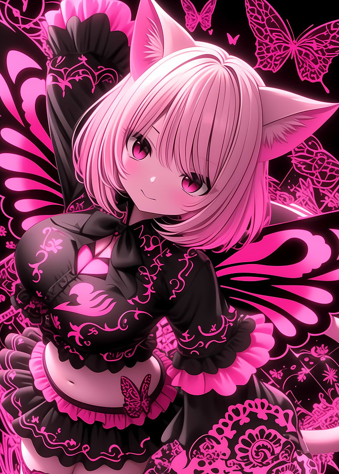 Pink Anime Girl with Butterfly Wings Gaming