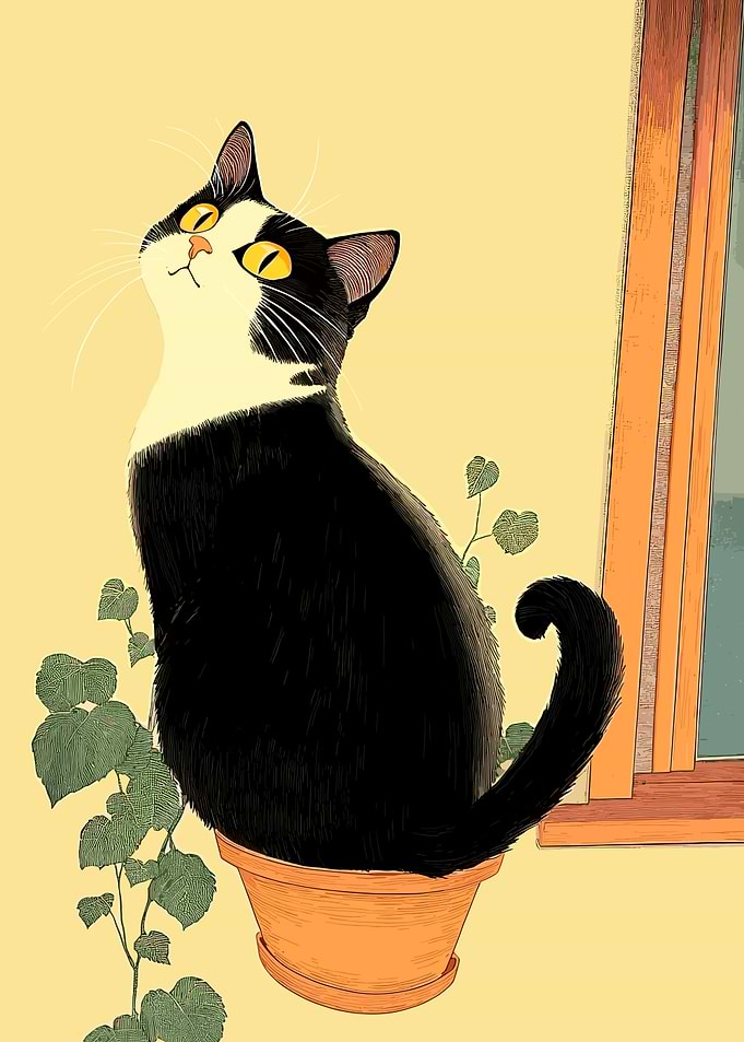 Black Cat in a Pot