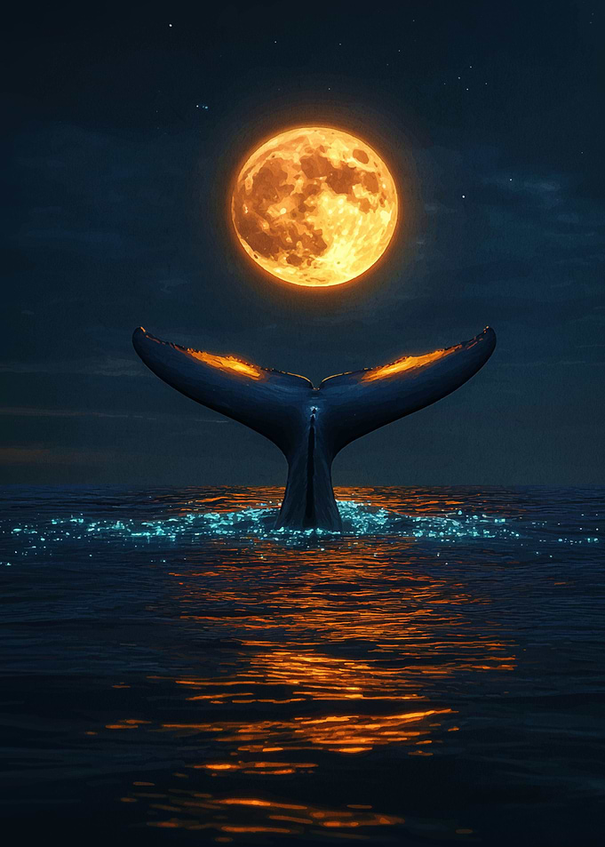 Whale Tail Under Full Moon