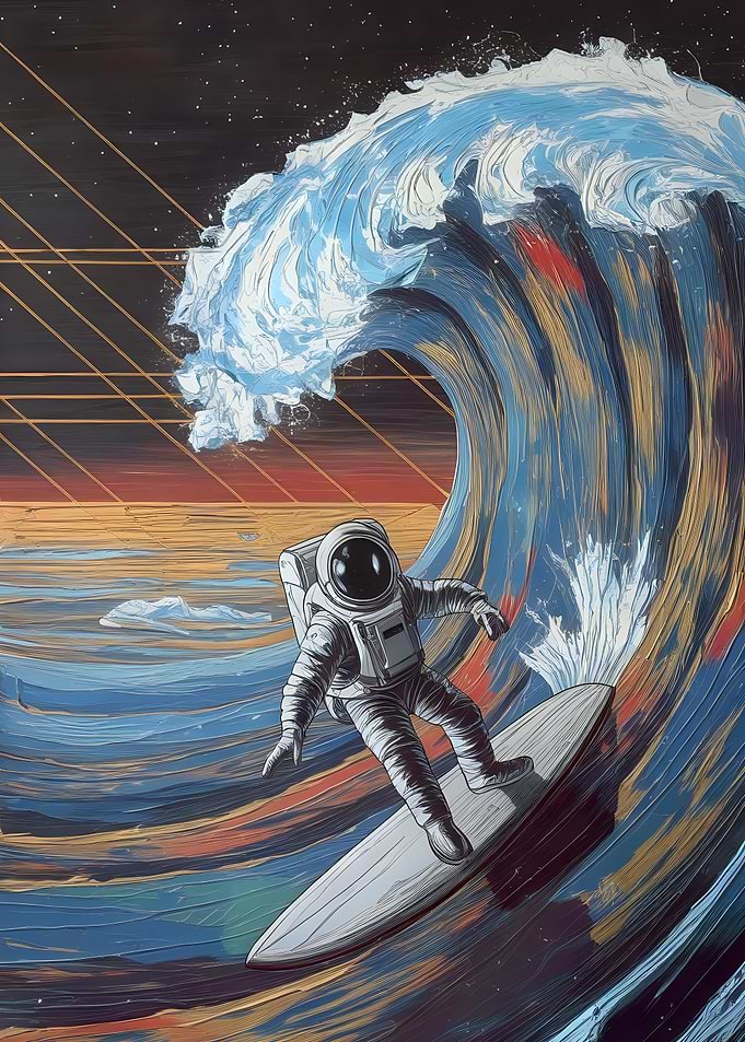 Astronaut Surfing a Cosmic Wave – Surreal Space Adventure