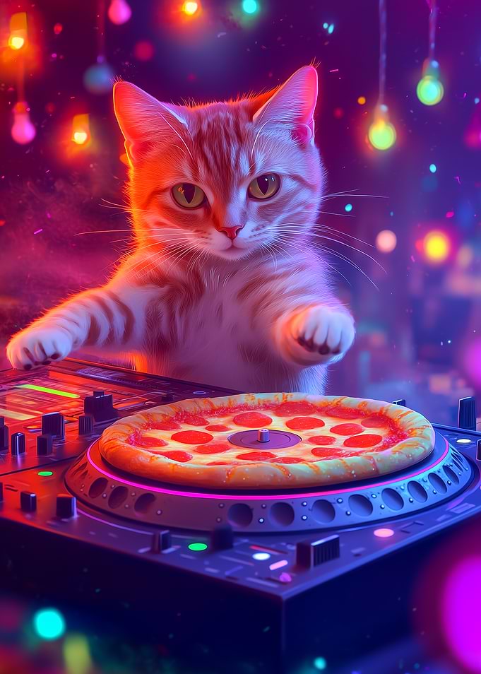 Cat DJ with Pizza