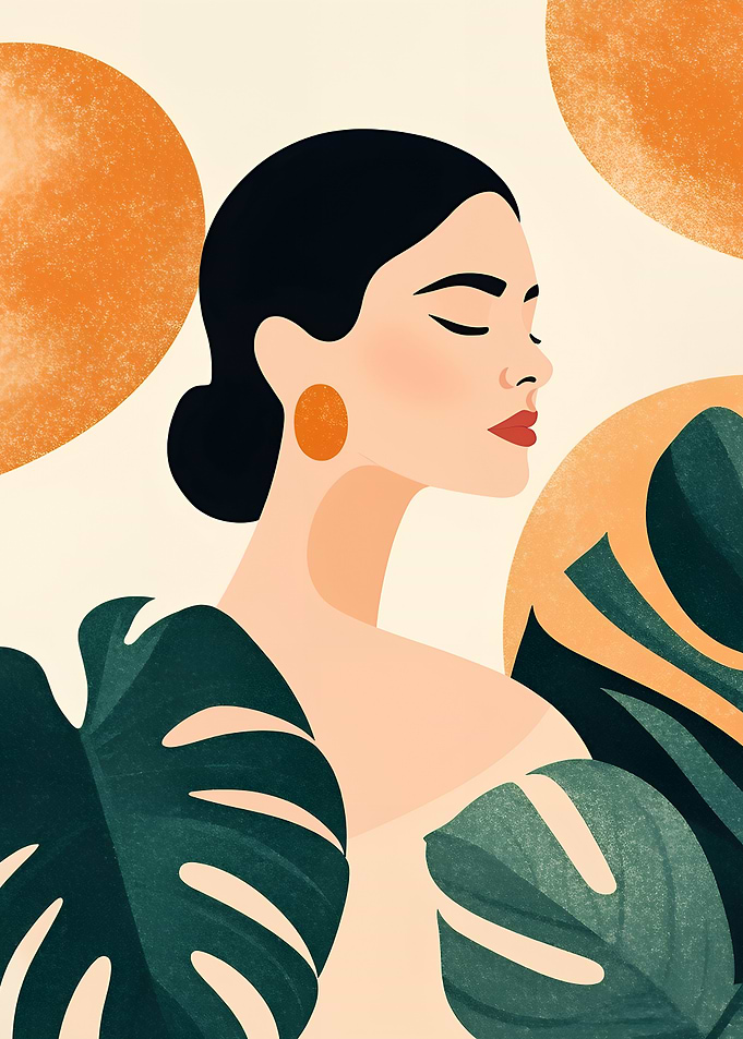 Woman with Tropical Leaves