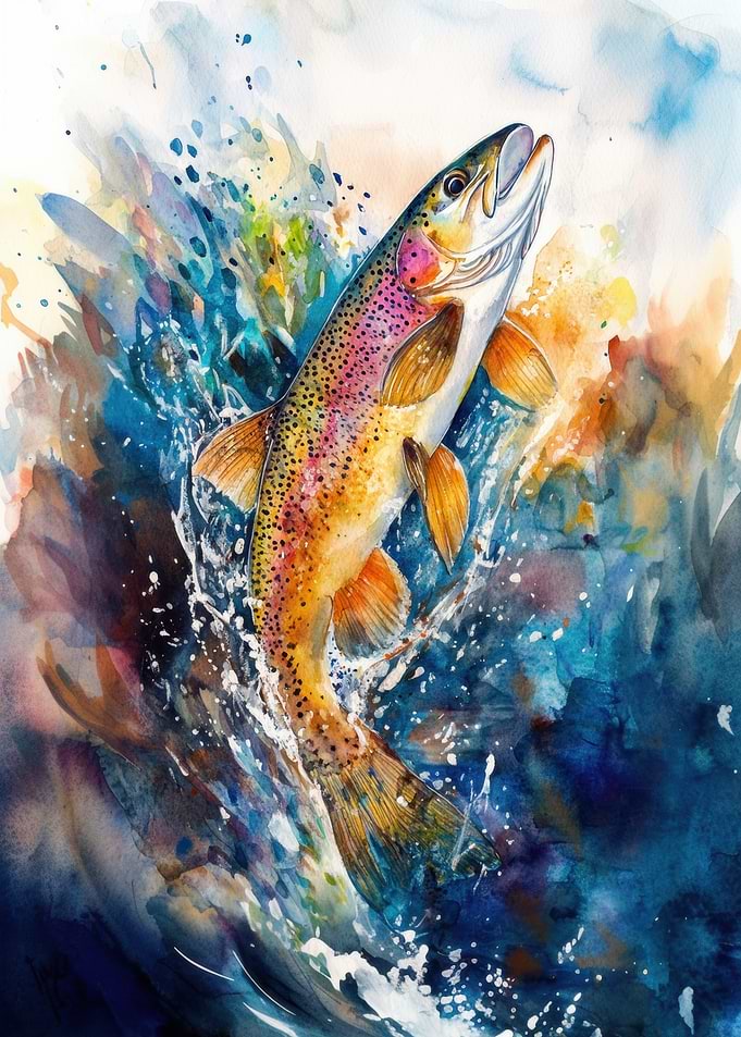 Watercolor Trout Splash