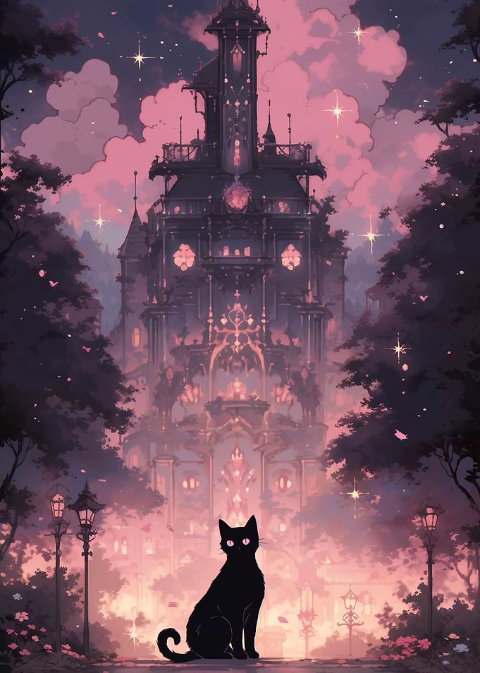 Black Cat and Gothic Castle
