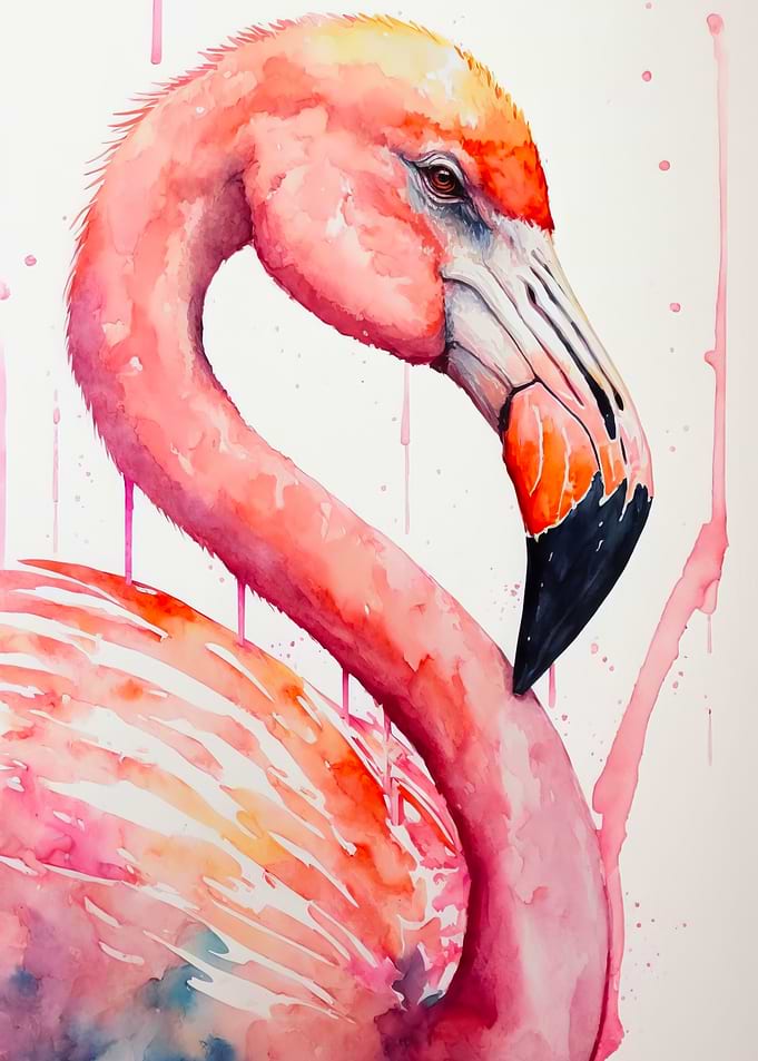 Pink Flamingo Watercolor