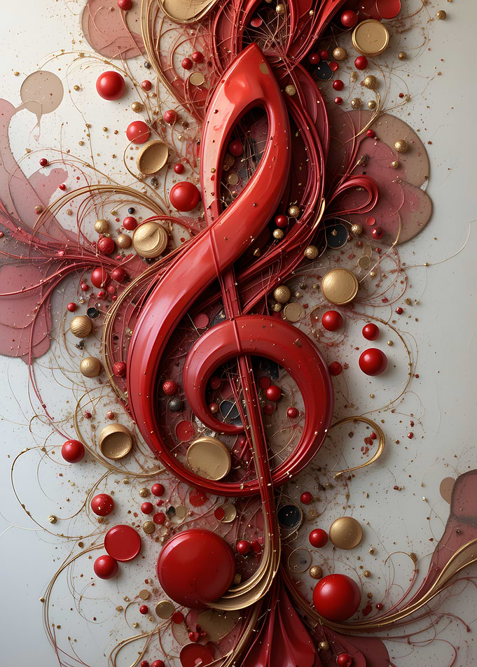 Red Treble Clef Art