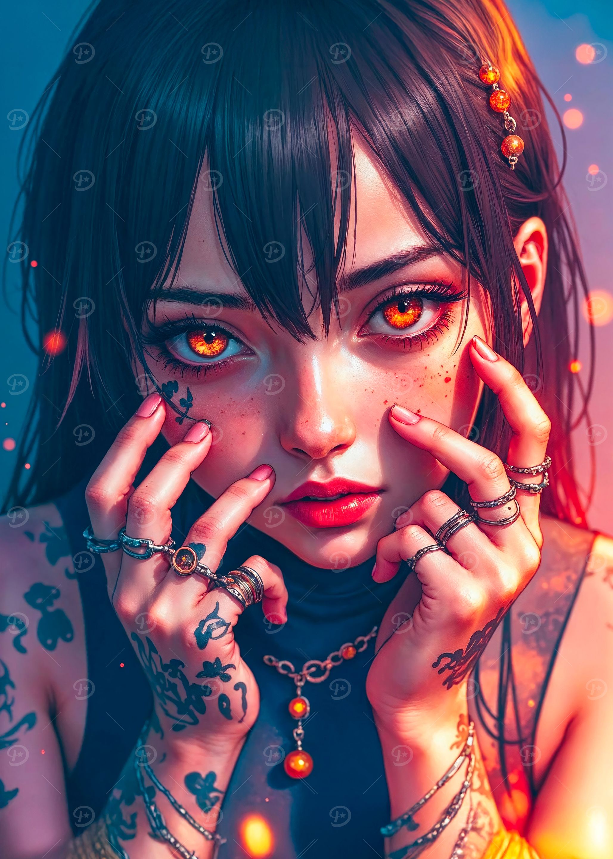 Anime Girl with Orange Eyes