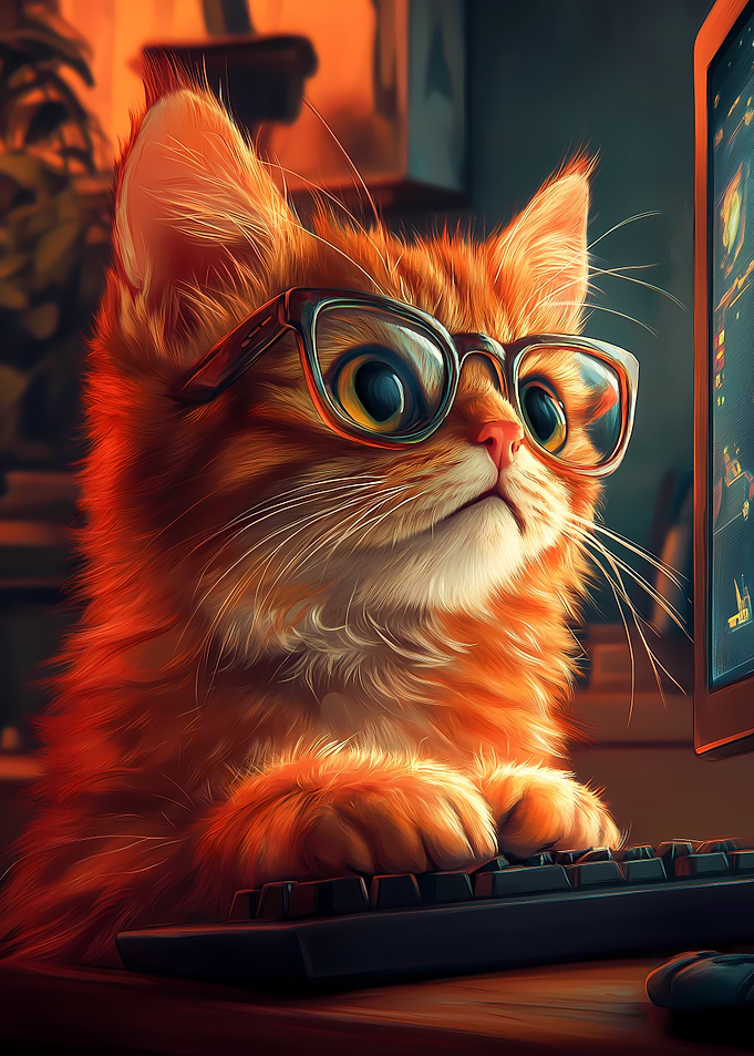 Cute Gaming Cat Typing on Keyboard