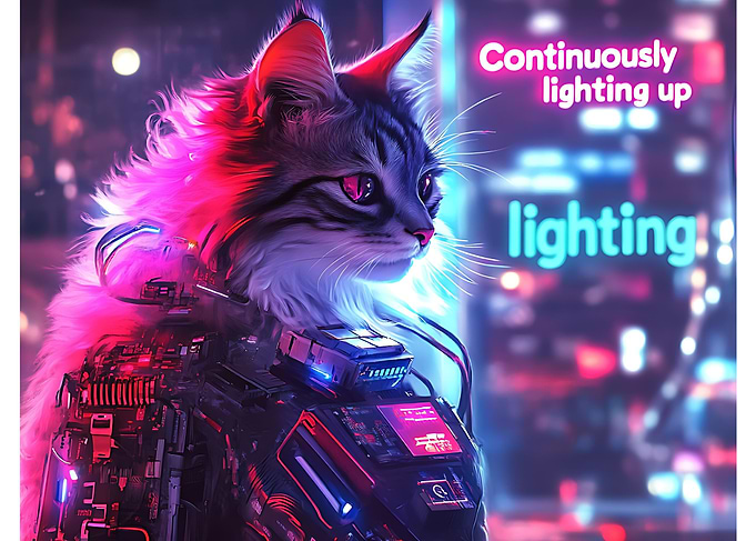 Cyberpunk Cat in Lighting Up Mode