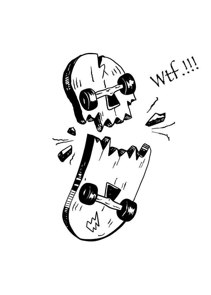 Broken Skateboard Skull