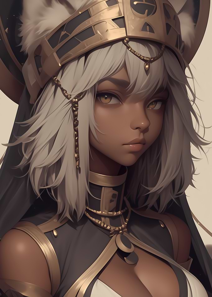White-Haired Woman in Gold Anime Girl
