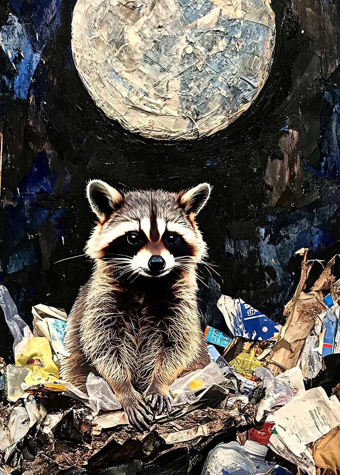 Raccoon Under a Full Moon