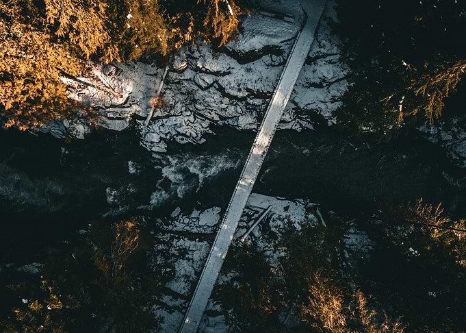 Snowy Bridge Over River