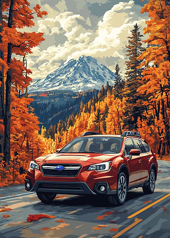 Subaru in Autumn Landscape