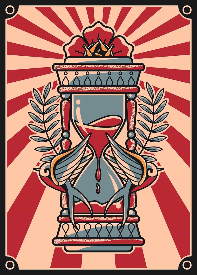 Hourglass & swallow vintage illustration