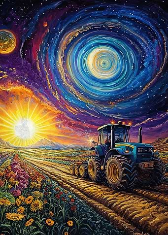 Tractor Under Cosmic Sky