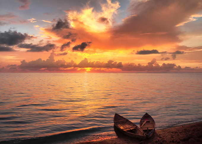 Sunset Seascape with Boats