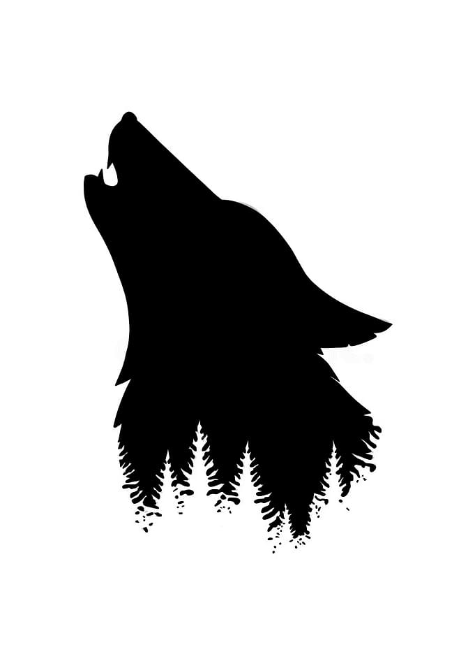 Wolf Silhouette with Forest