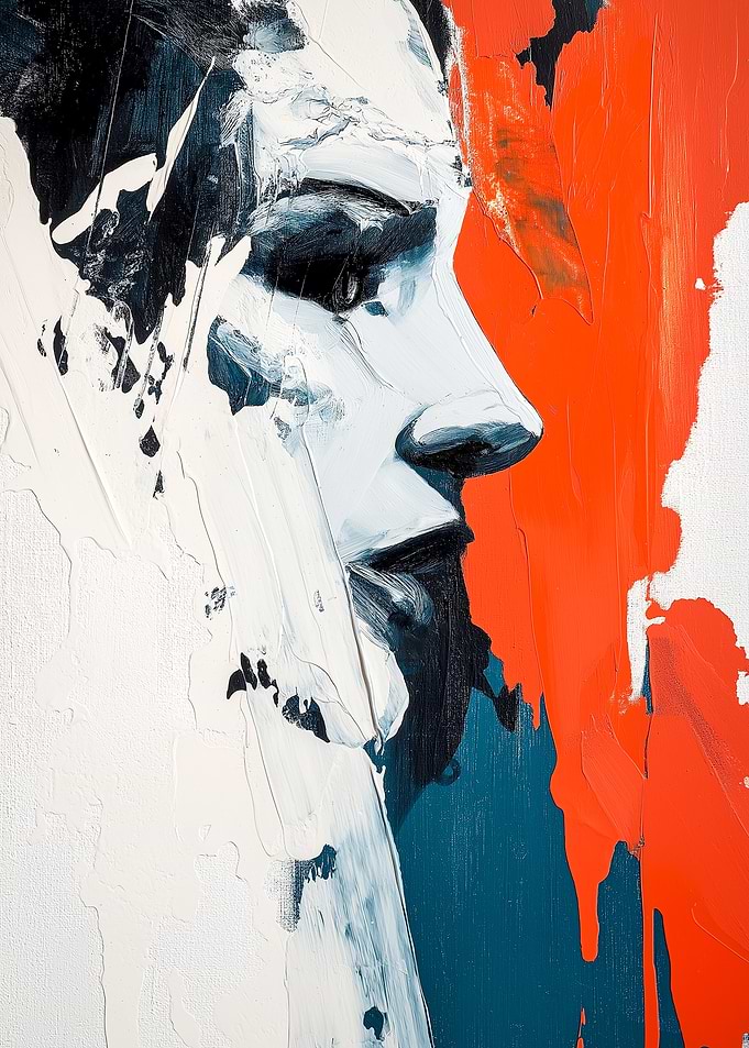 Abstract Portrait in Blue, White, and Orange