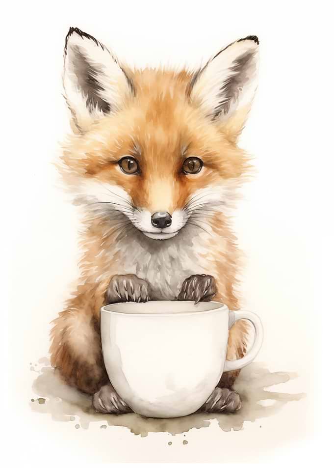 Fox with Coffee Mug