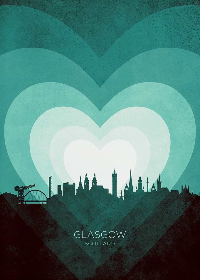 Glasgow Scotland Skyline Hearts Teal