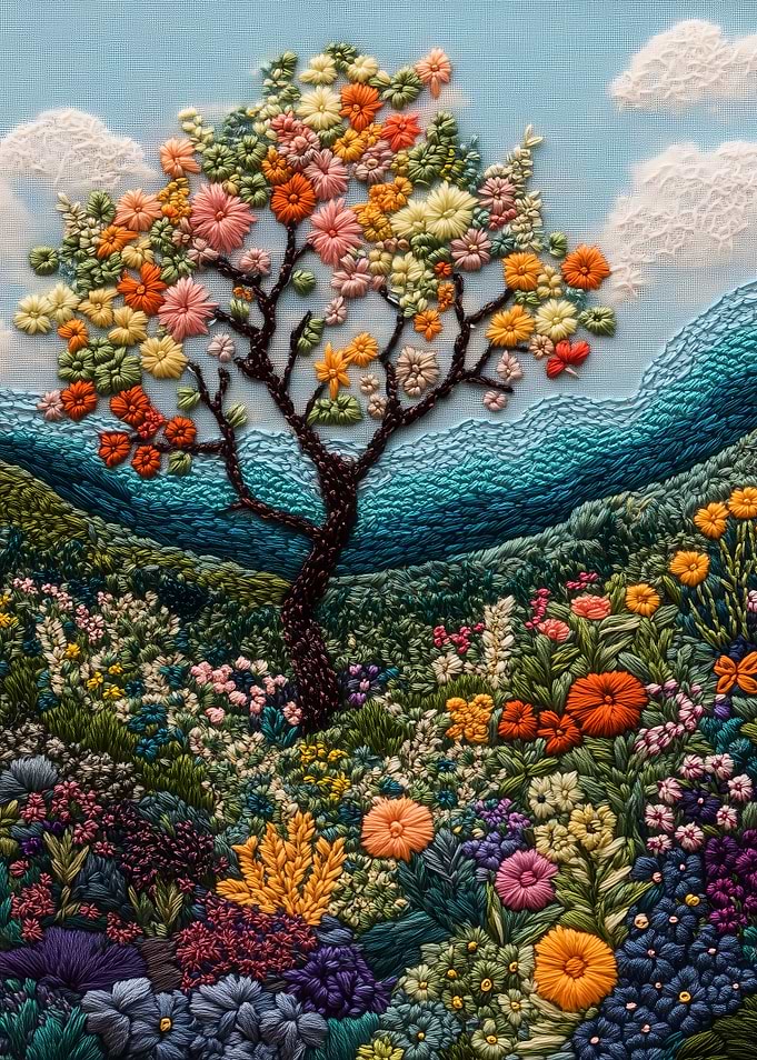 Embroidered Spring Landscape
